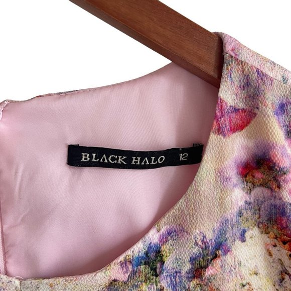 Black Halo Yoomi Floral Cap Sleeve Sheath Dress Watercolor Floral Blush Size 12 - Picture 9 of 16